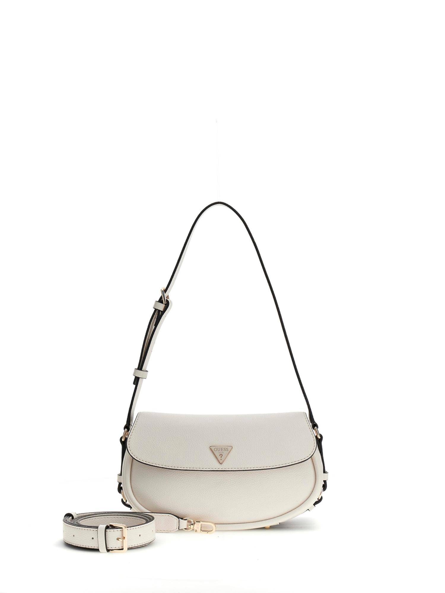 Guess Off White Solid Pu Danya Flap Handbag
