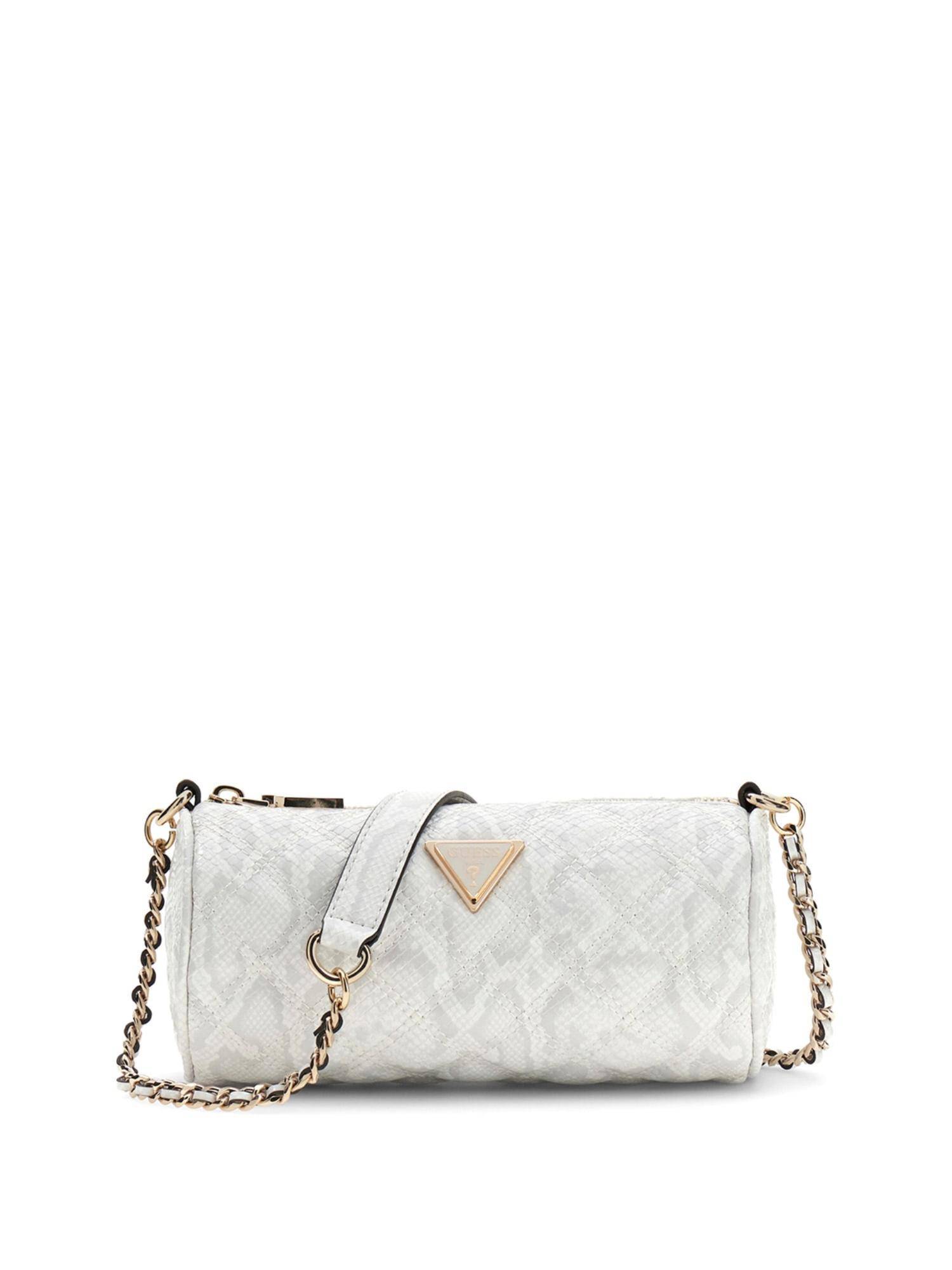 Guess Off White Printed Pu Giully Mini Barrel Duffel Bag