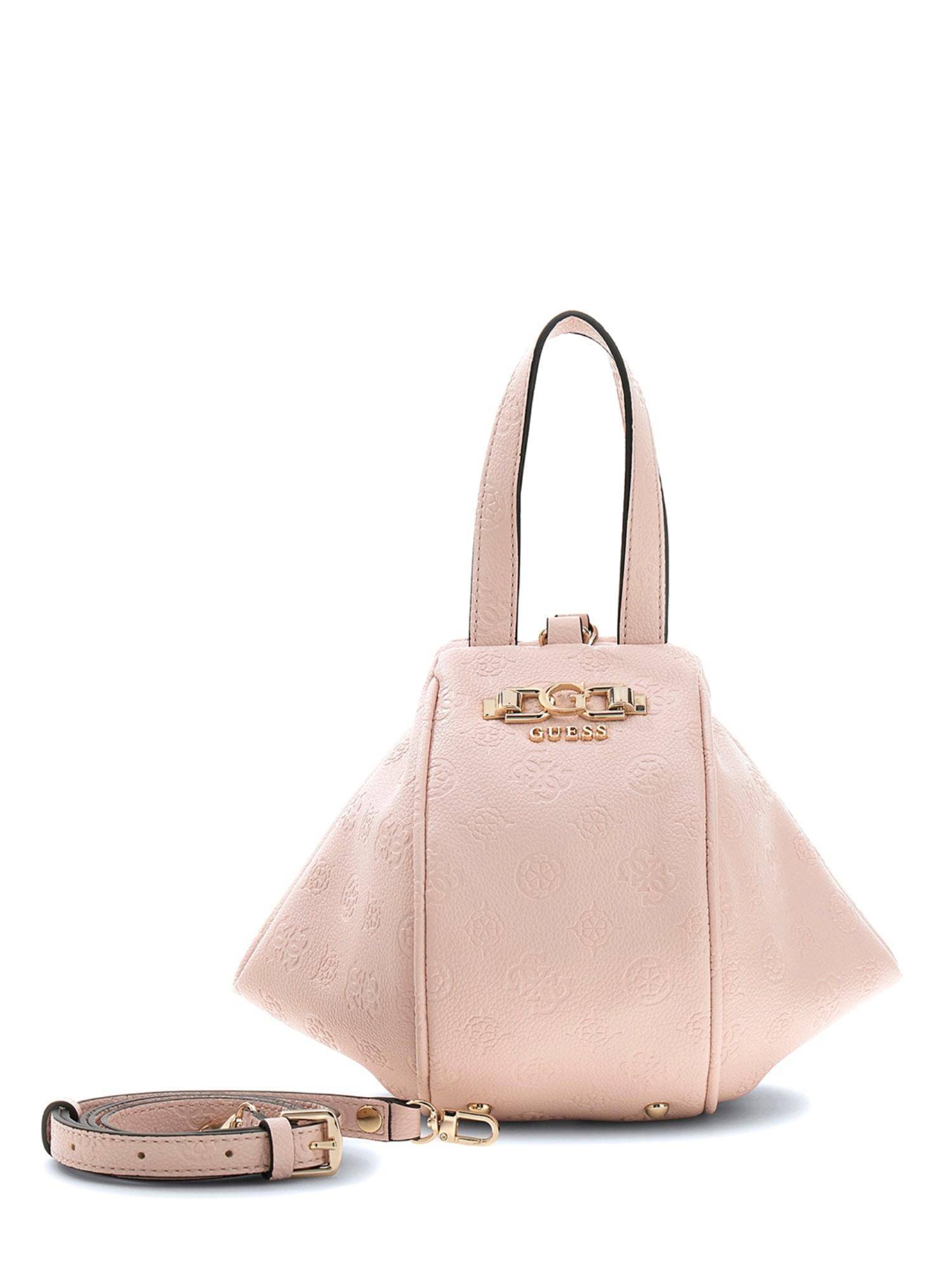 Guess Light Rose Logo Textured Pu Anise Handbag With Detachable Strap