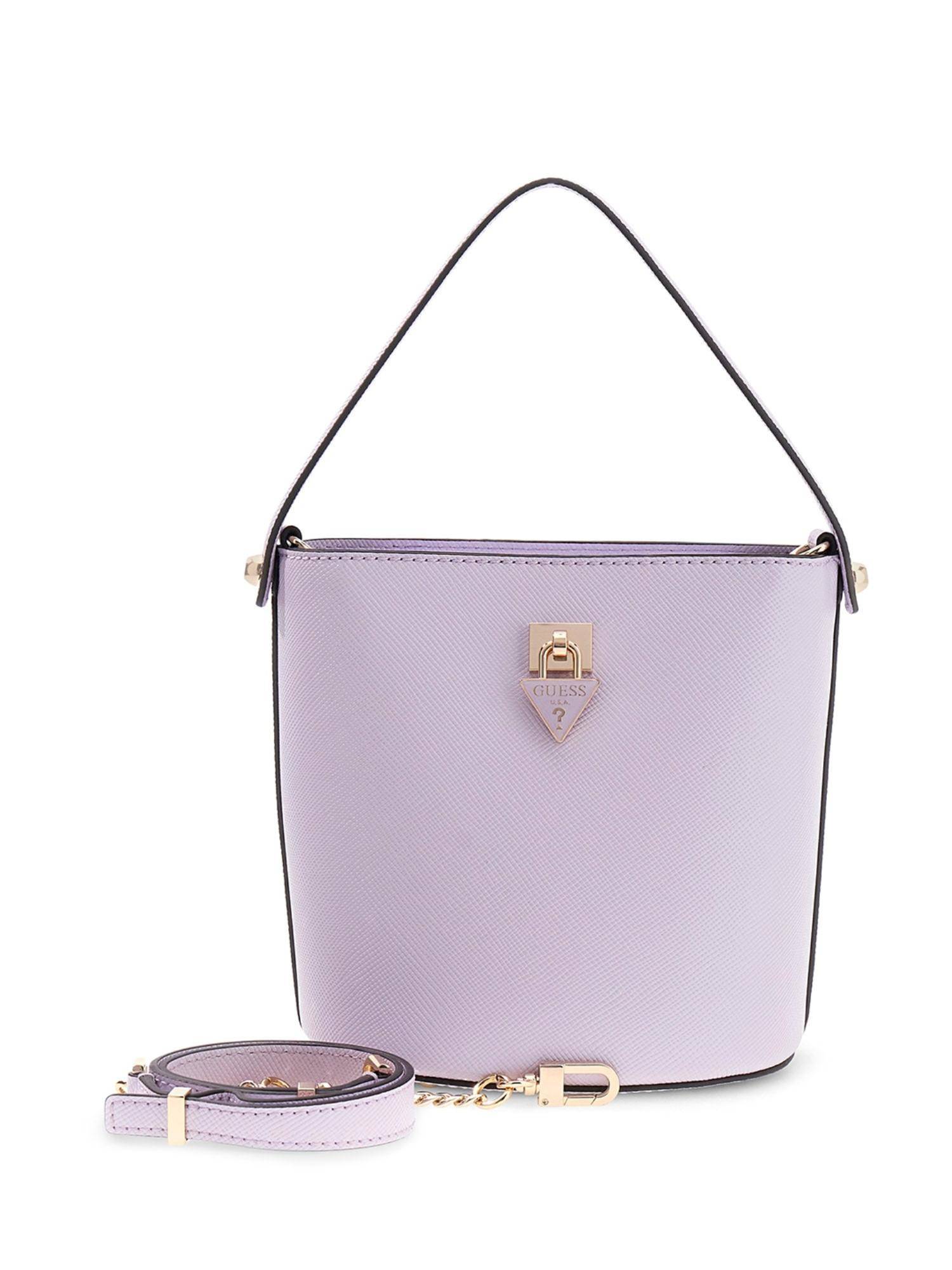 Guess Purple Solid Pu Patsie Top Handle Bucket Handbag With Detachable Strap