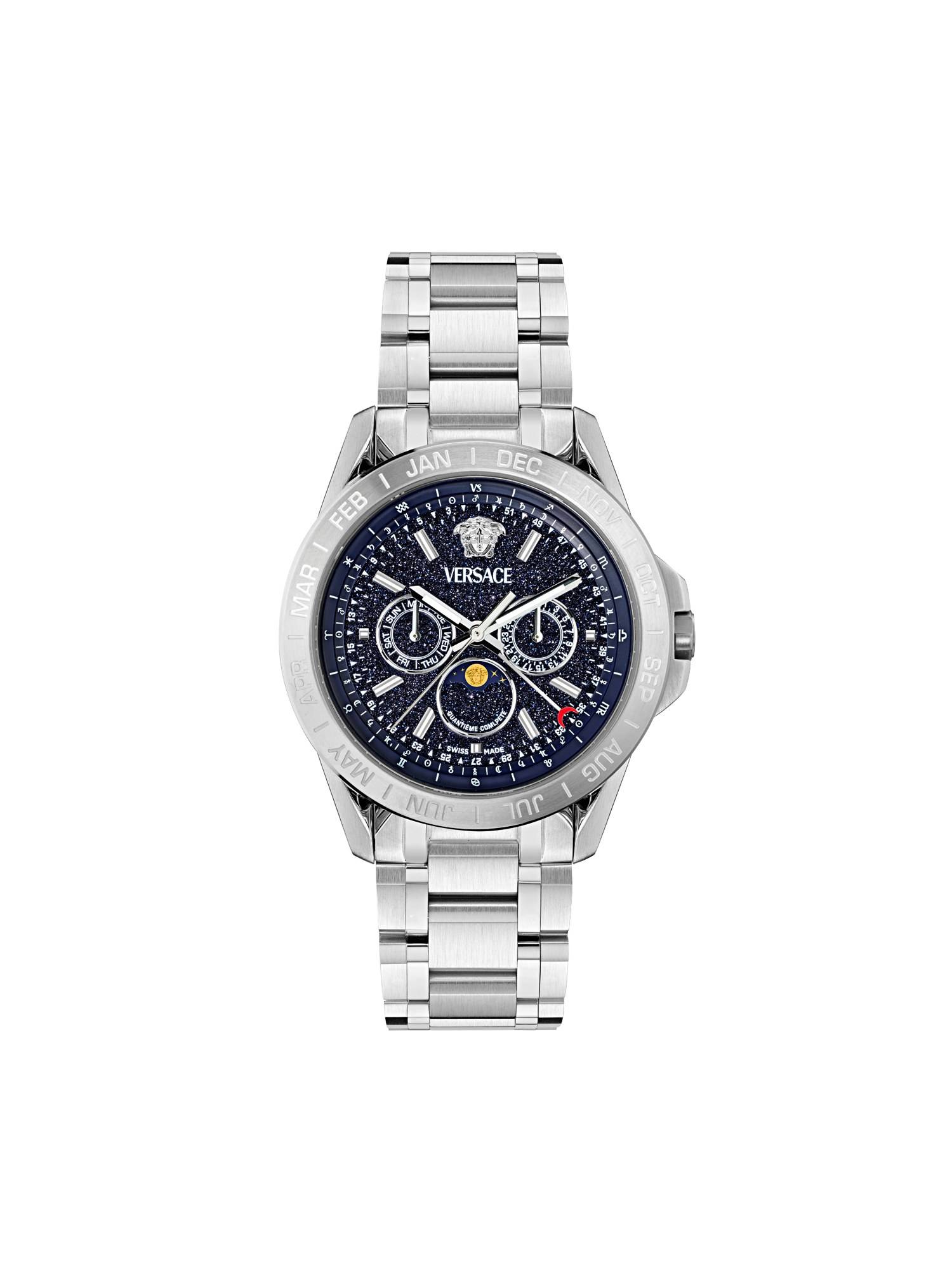Versace Blue Round Dial Analog Multi Function Chrono Moon phase Men Watch - VE0K00125 (M)