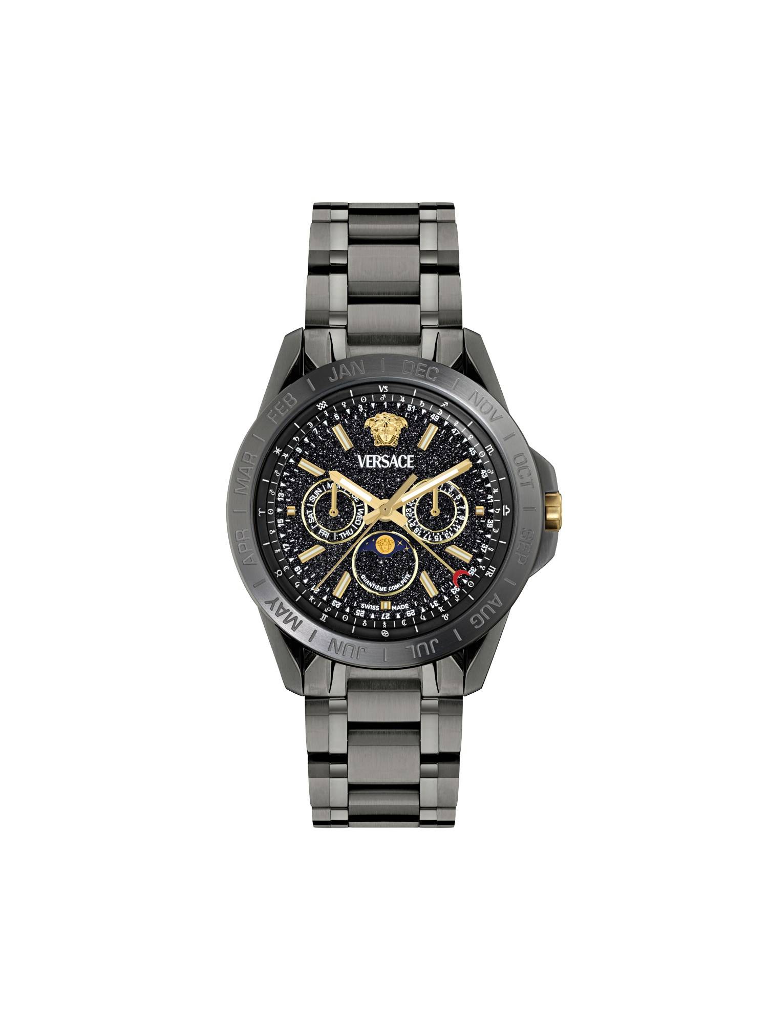 Versace Black Round Dial Analog Multi Function Chrono Moon phase Men Watch - VE0K00525 (M)