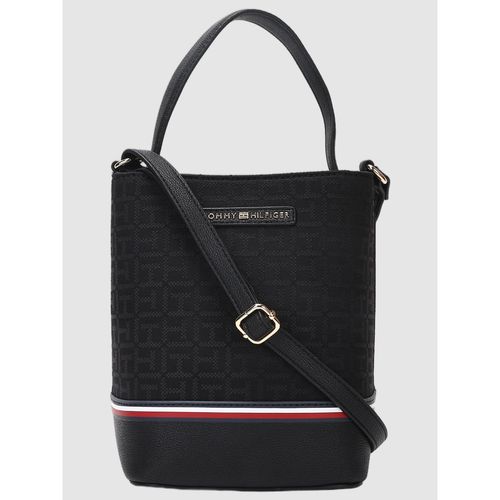 Tommy Hilfiger Logo Black Polyester Sling Bag With Detachable Strap