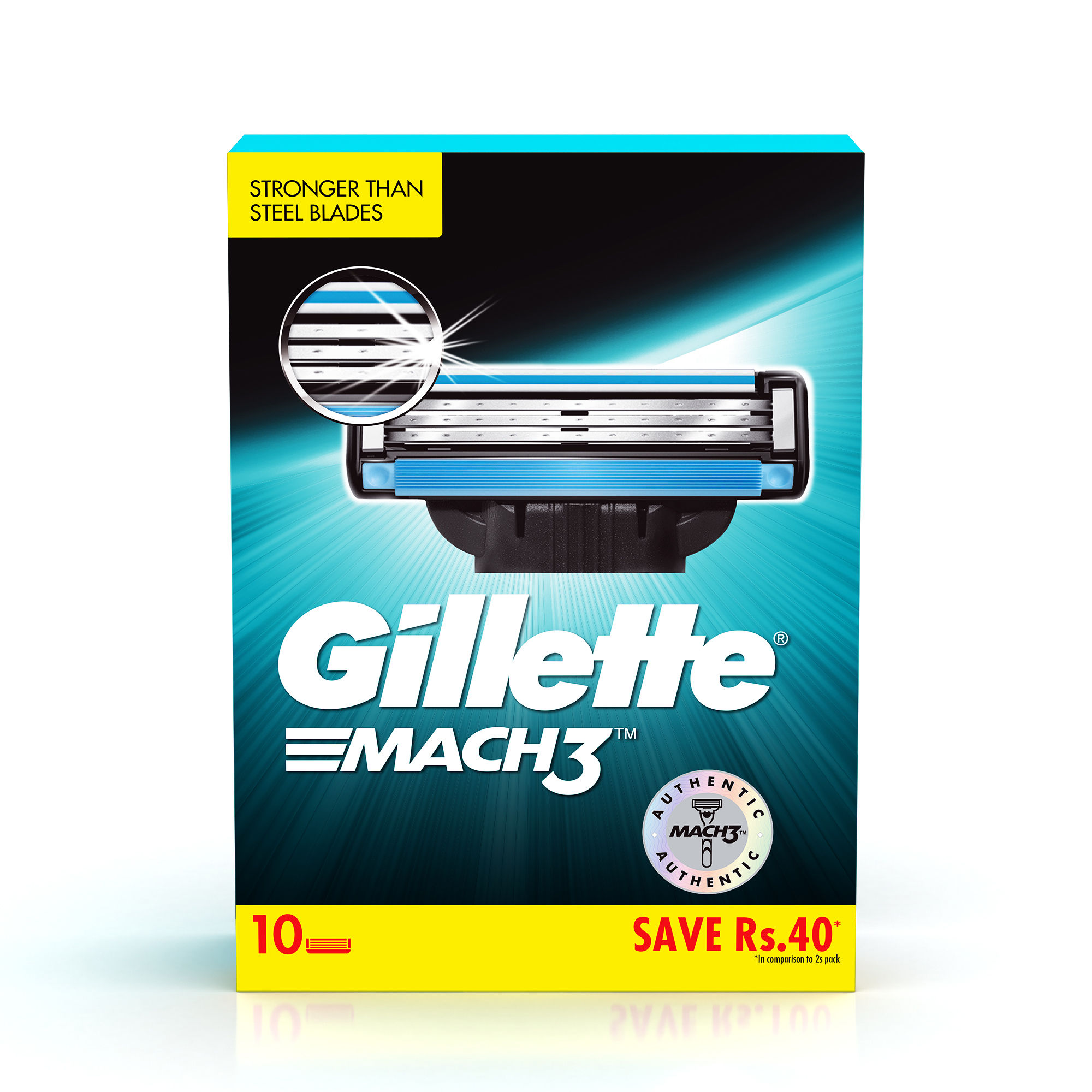 Gillette Mach 3 Shaving Blades Save Rs.40 (Pack Of 10 Cartridges)