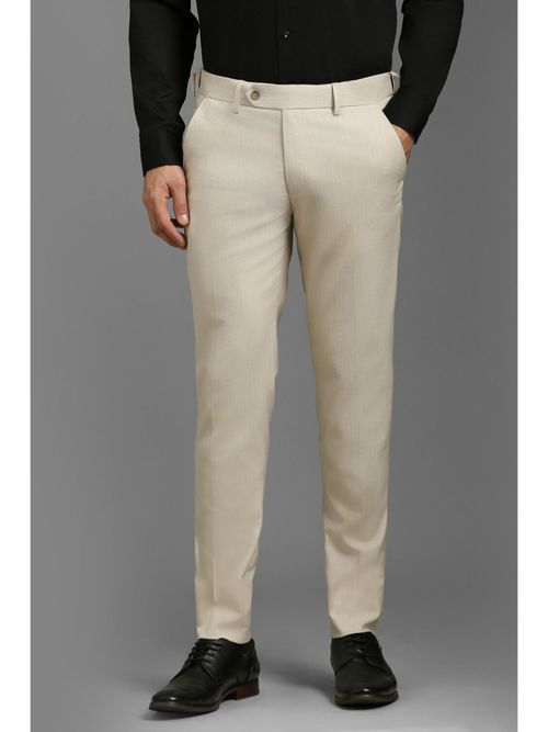 Louis Philippe Men Beige Slim Fit Textured Flat Front Formal Trousers
