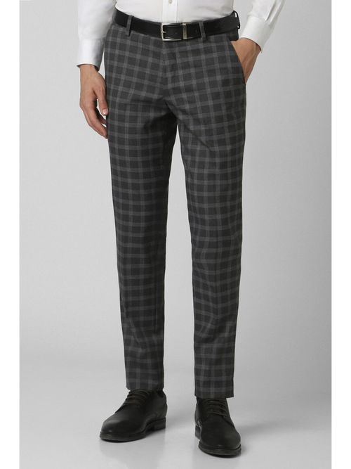 Buy Peter England Men Grey Check Slim Fit Trousers Online