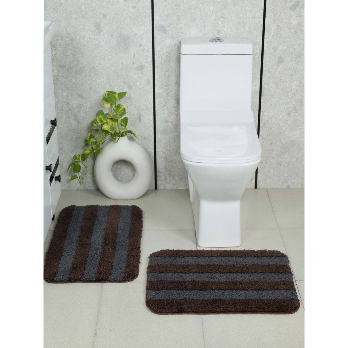 Saral Home Brown Digo Micro Pile Vibrant Stripes Bath Mats (Pack Of 2)