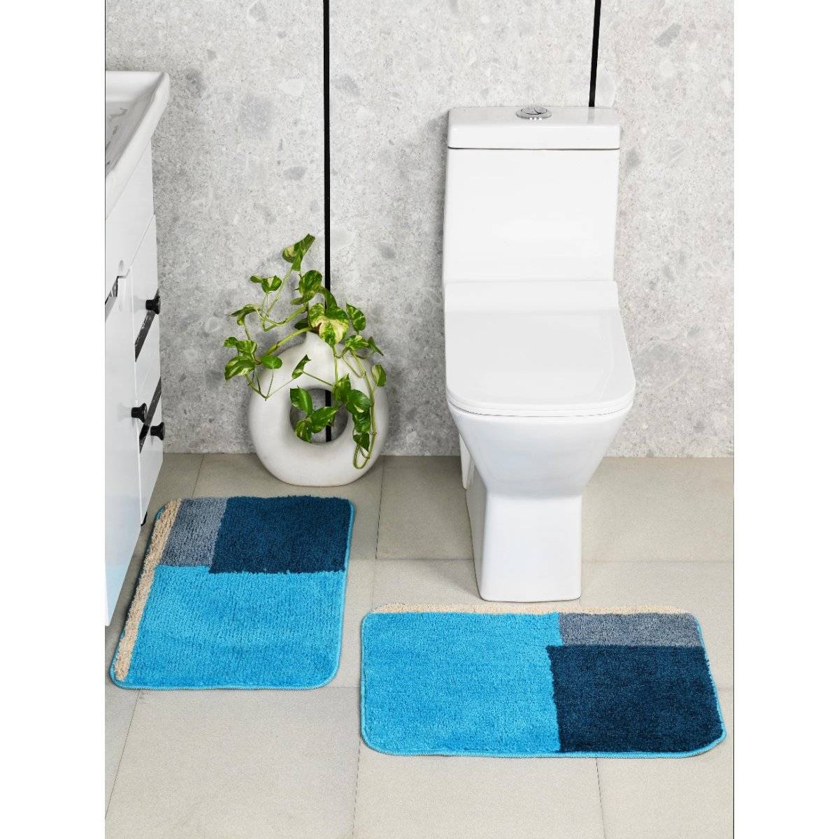 Saral Home Blue Grund Soft Antiskid Bath Mat (Pack Of 2)