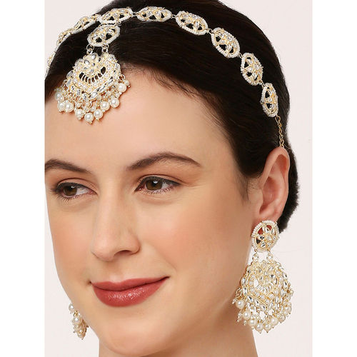 Buy OOMPH Gold Tone Kundan Bridal Sheeshphool Set with Drop