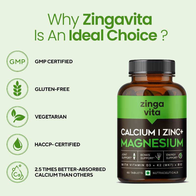 Buy Zingavita Calcium Magnesium Zinc Tablets With Vitamin D3, K2 & B12