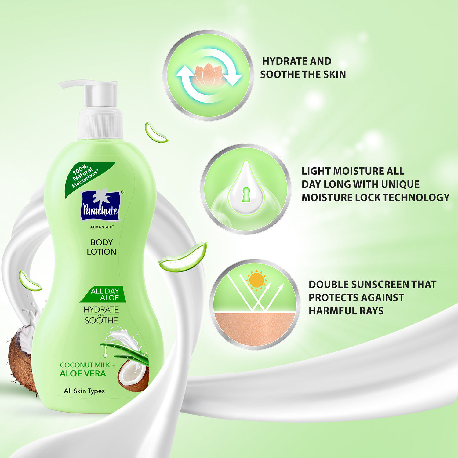 Parachute Advansed All Day Aloe Body Lotion,Coconut Milk & Aloe Vera