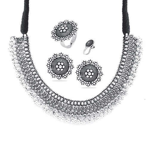 Buy Yellow Chimes Silver Oxidised Choker Jewellery Set Online
