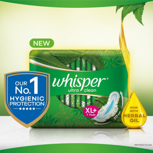 Whisper Ultra Clean Sanitary Pads for Women, XL 8 Napkins