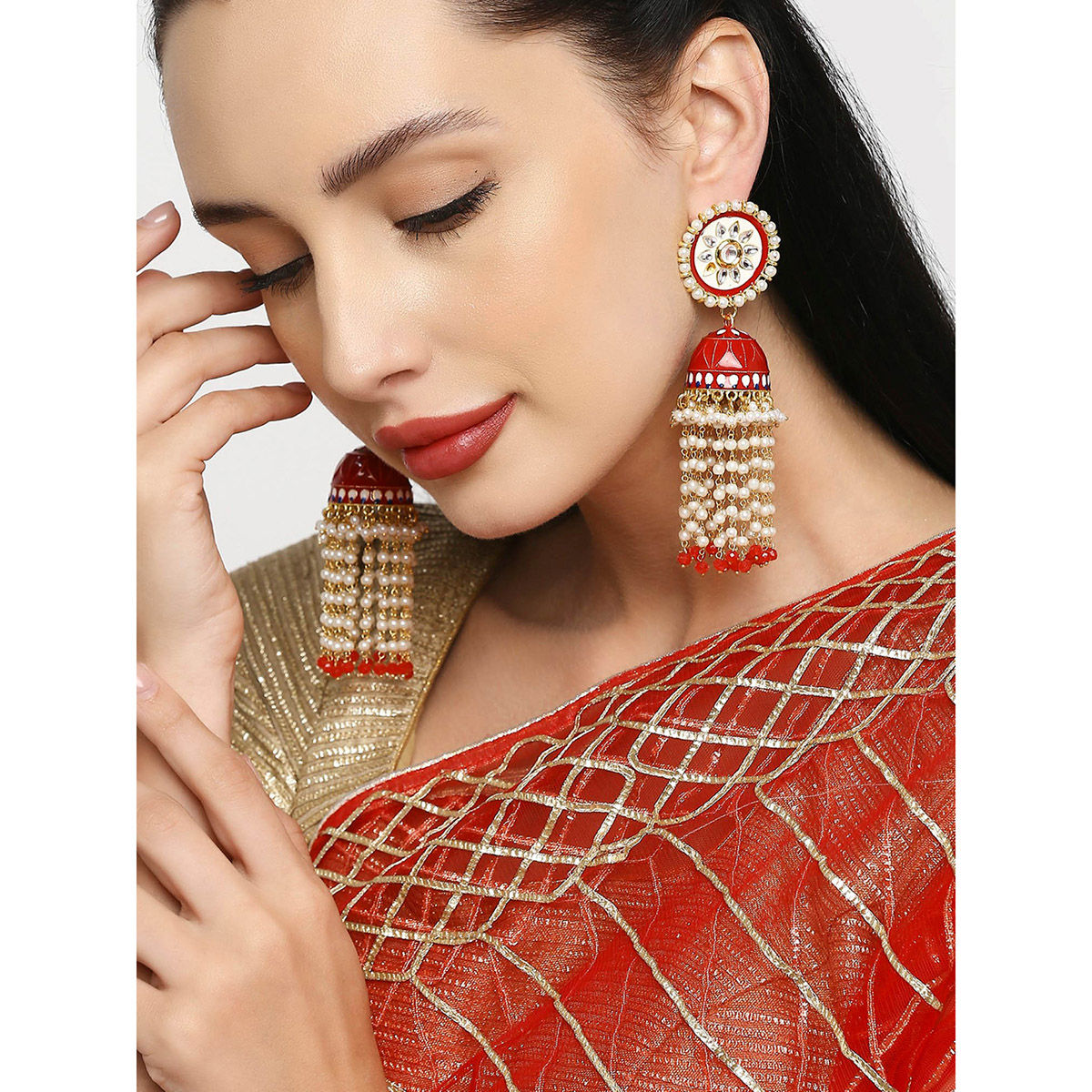 Oxidised Silver Traditional Earring with White Pearl Afghani Long Tassel  Jhumka Jhumki for women  girls