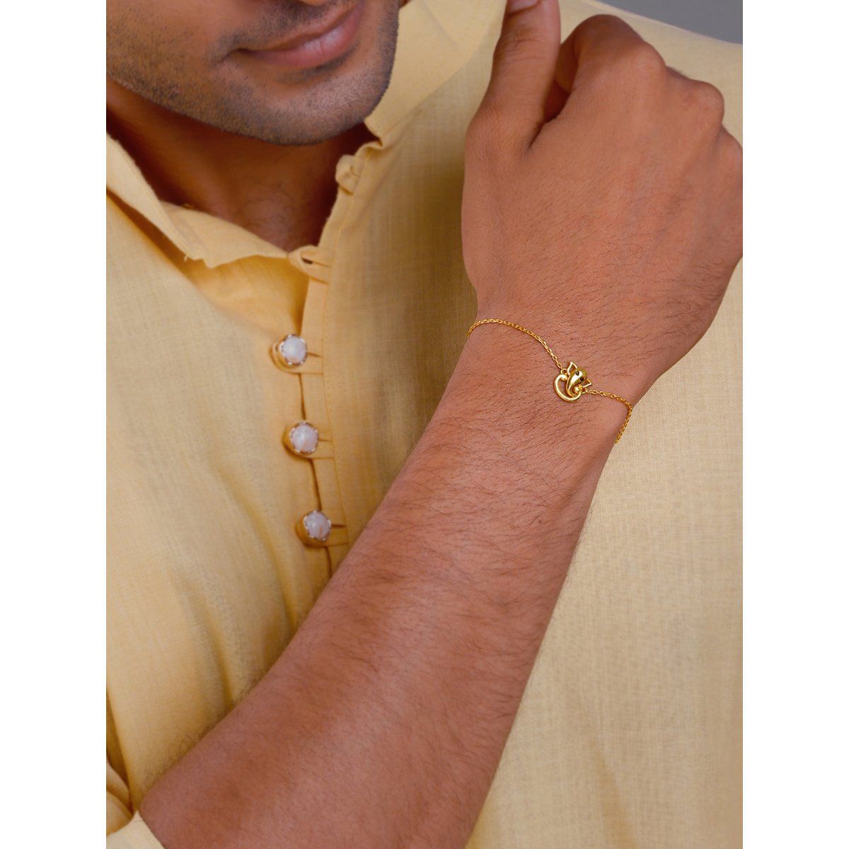 Vighnaharta Lord Ganesh Gold Plated Alloy Rakhi For Brother - 14 Inch Dori With Fancy Design [VFJ1143RKG] 8 thumbnail image