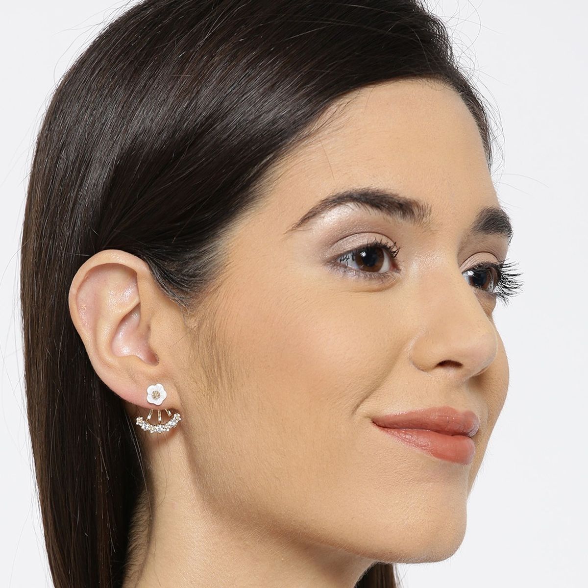 Fabula Set Of 2 Gold Pearl Ear Jacket Stud Officewear Earrings Buy Fabula Set Of 2 Gold Pearl