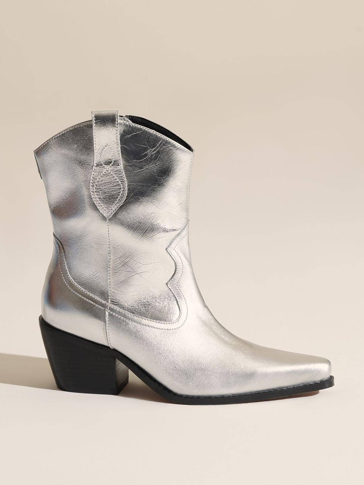 Buy Peach Flores Silver Waterloo Leather Block Heel Boots Online