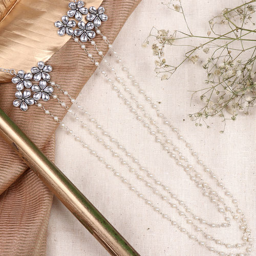 Buy Teejh Garland Layered Pearl Polki Silver Oxidized Long - Technical View