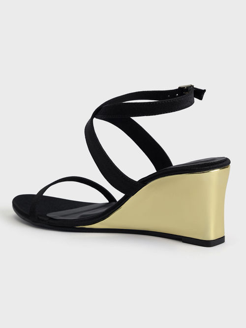 Buy RSVP by Nykaa Fashion Black Satin Almond Toe Ankle Strap Wedge