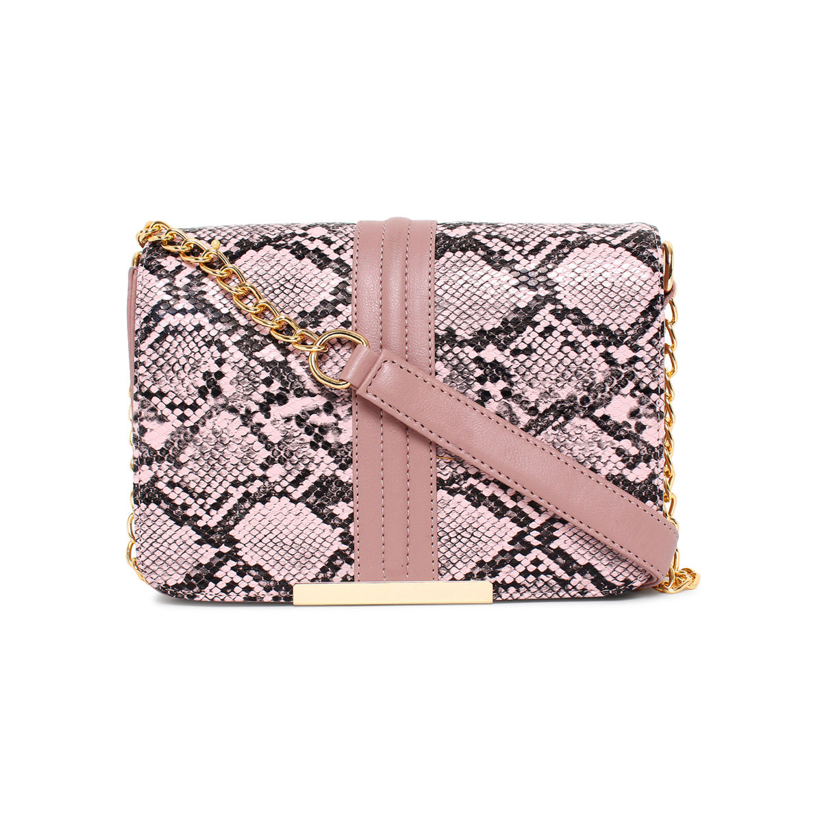 Yelloe Pink Smart Sling Bag With Snake Print Effect