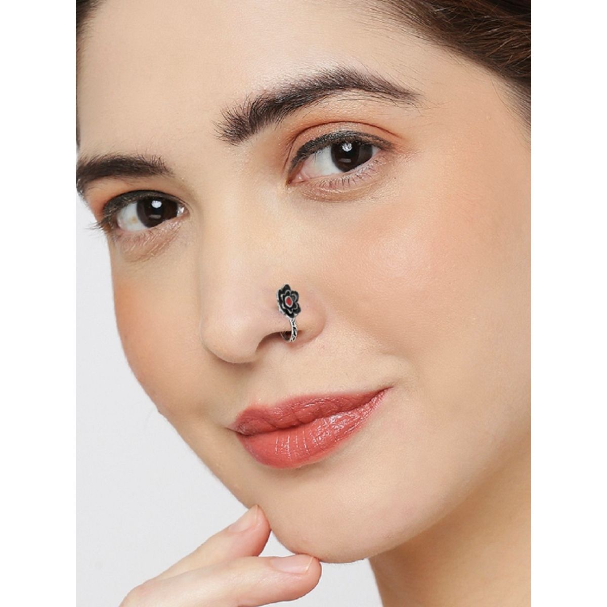 4 Stone Real Gold Nose stud 14K White CZ nose ring Push Pin – Karizma Jewels