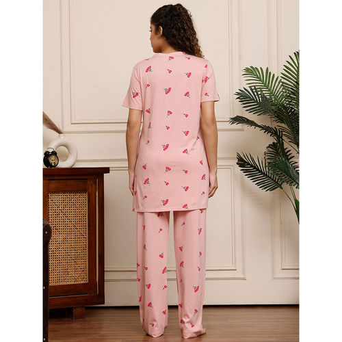 Buy Kanvin Pink Floral Printed Modal Top and Pyjama (Set of 2) Online