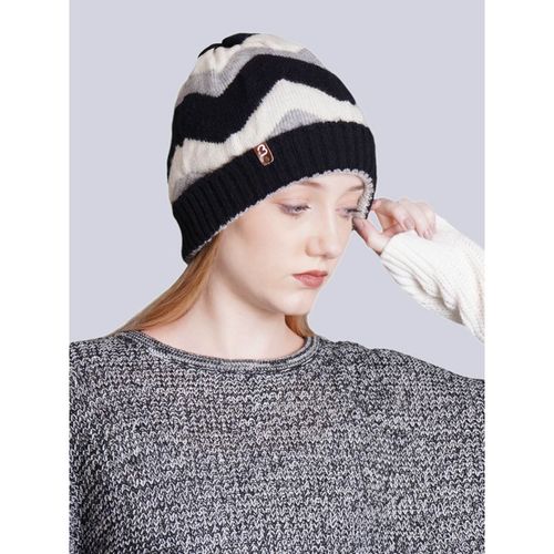 Bharatasya Stripe Pattern Grey Beanie Cap for Women