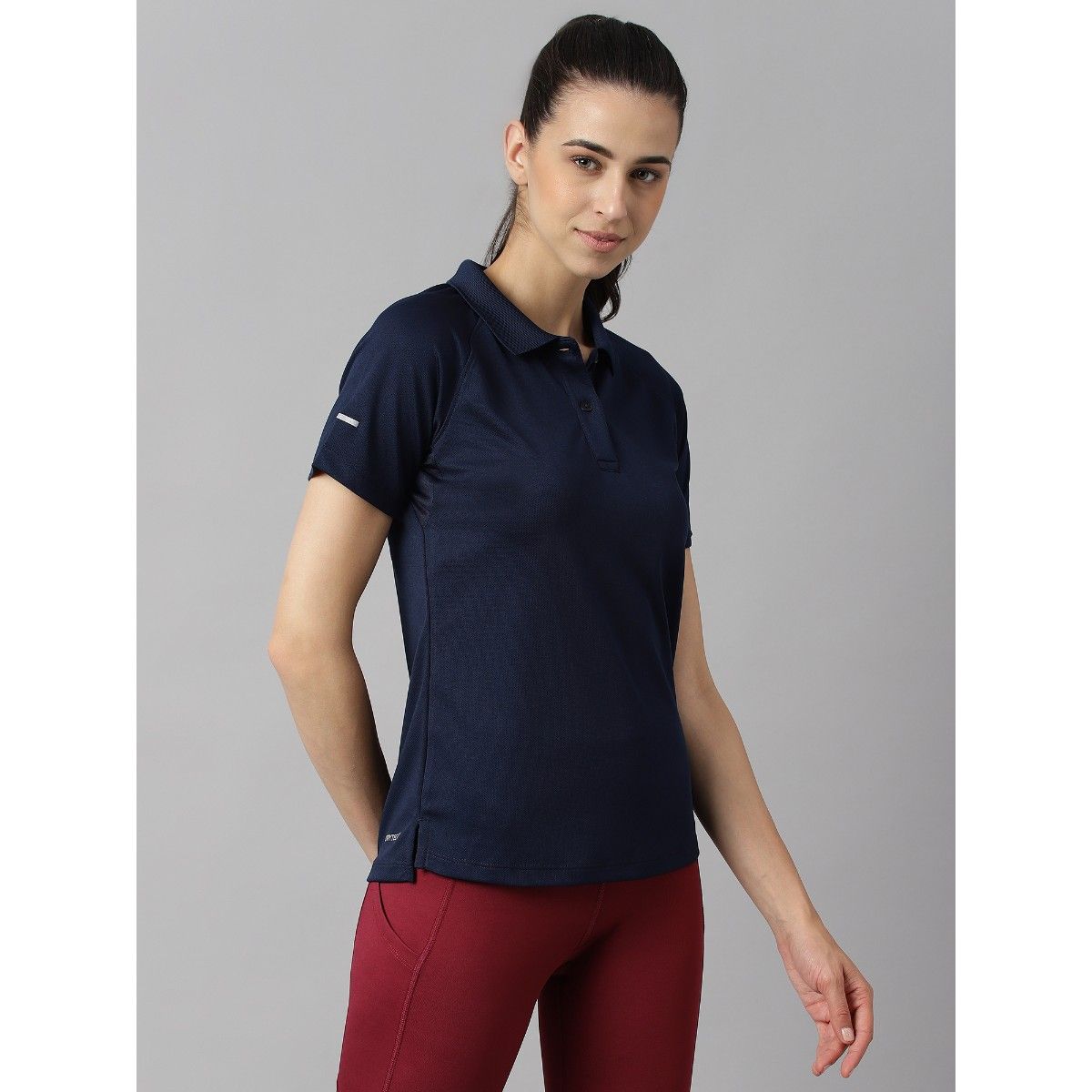 Alcis Women Navy Blue Tech Fit Anti Static Soft Touch Slim Fit Training Polo T Shirt Buy Alcis 3550