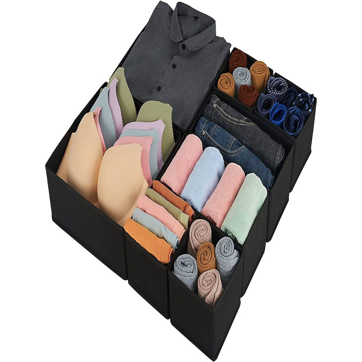 House of Quirk Foldable Storage Box Drawer Divider Organizer - Black