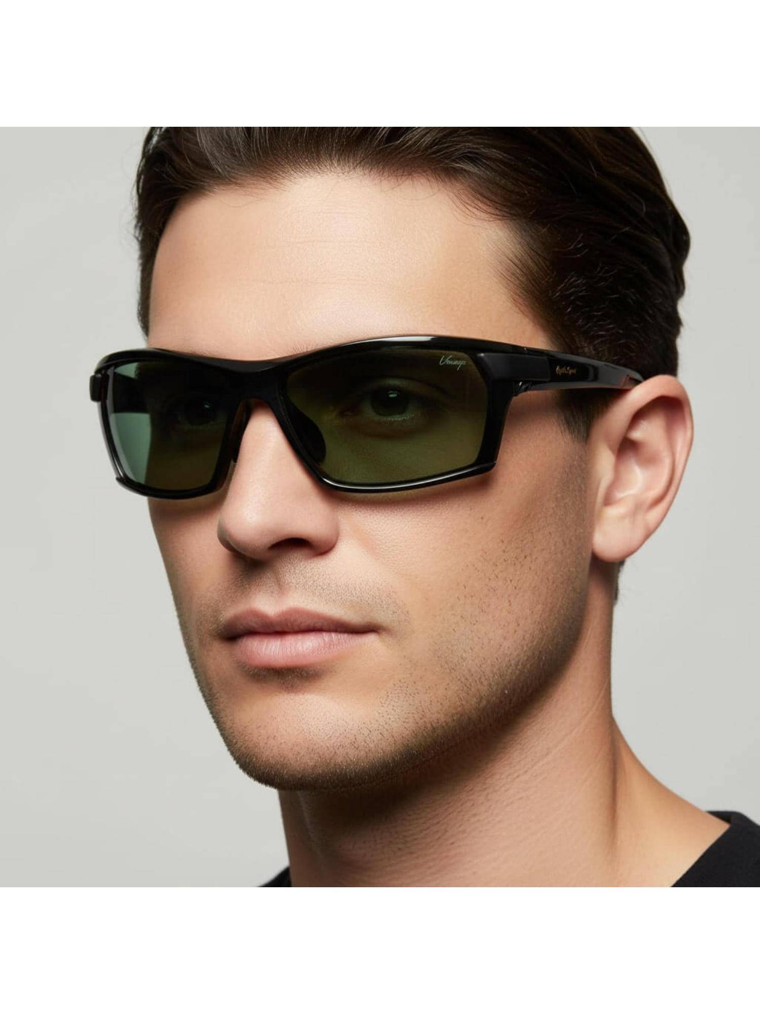 Vintage Unisex Rectangle Green Lens Sunglasses with Clip On (70)