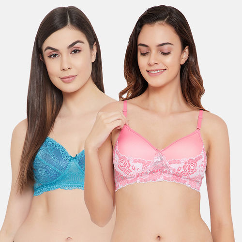 Buy Clovia Lace Pack of 2 Padded Non-Wired Full Cup Bra - Multi-Color Online