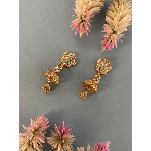 Digital Dress Room Gold-Plated Flower Bell Design Drop Earrings for Women