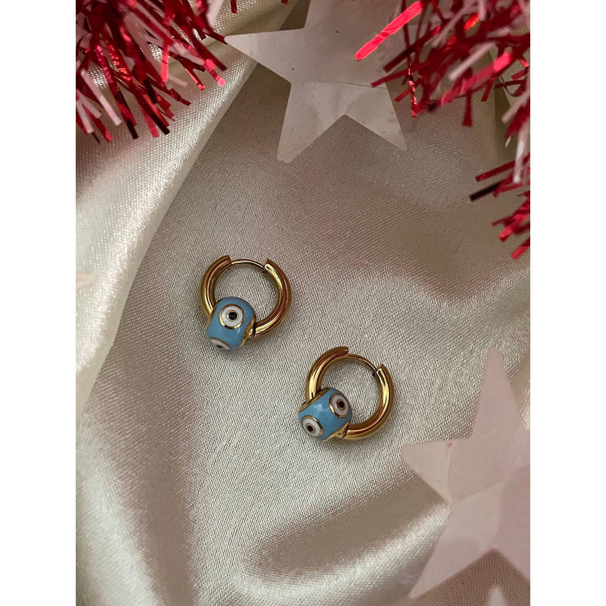 Digital Dress Room Gold-Plated Evil Eye Hoop Bali Earrings for Women