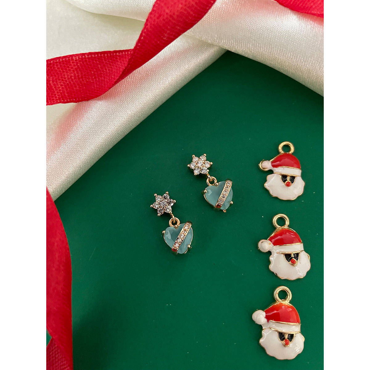 Digital Dress Room Gold-Plated Cz Sea Turquoise Colour Heart Drop Earrings for Women