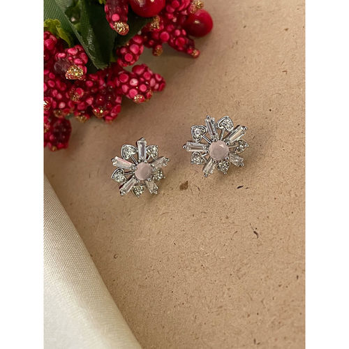 Digital Dress Room Silver-Plated Cz Baby Pink Flower Earrings for Women
