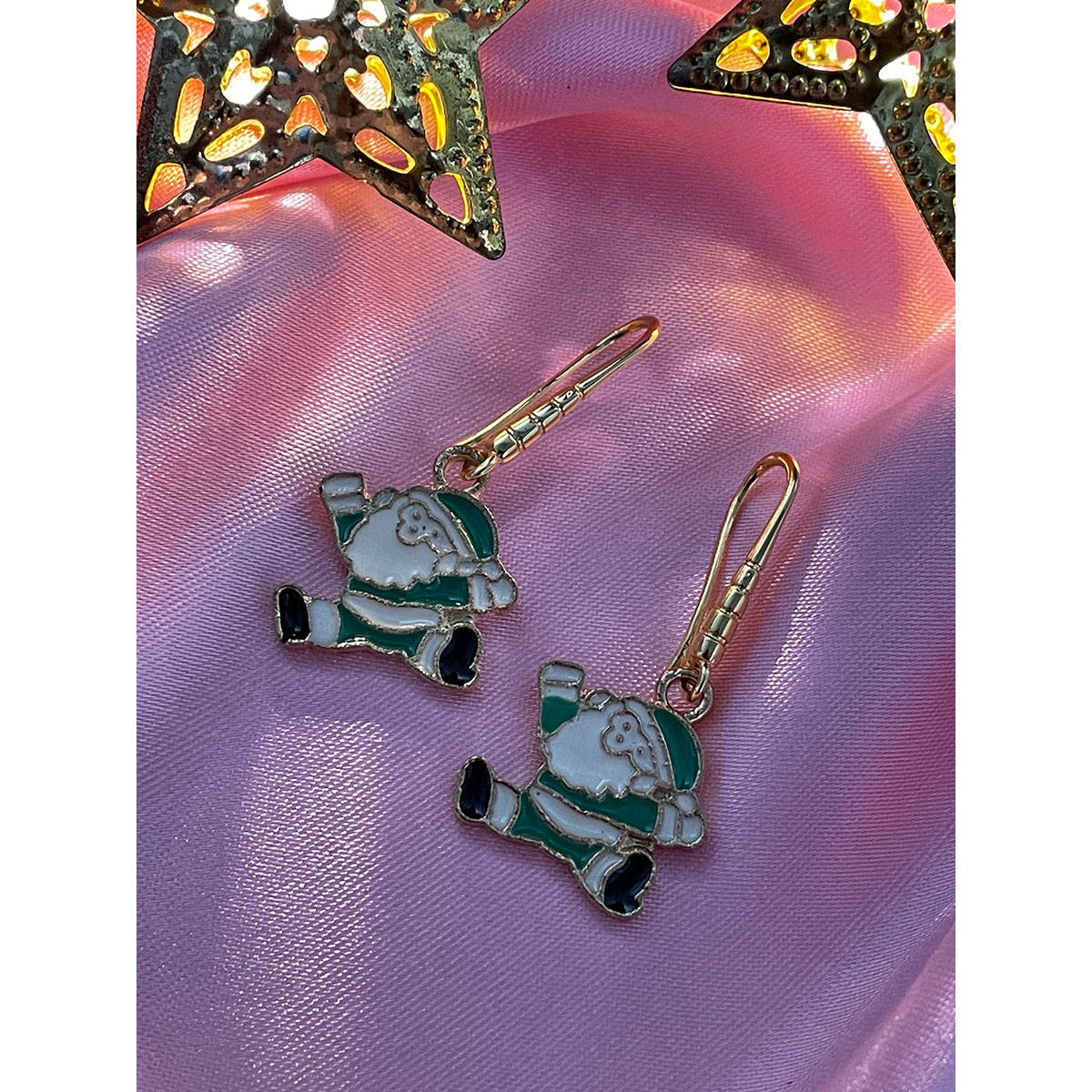 Digital Dress Room Christmas Green Santa Claus Earrings