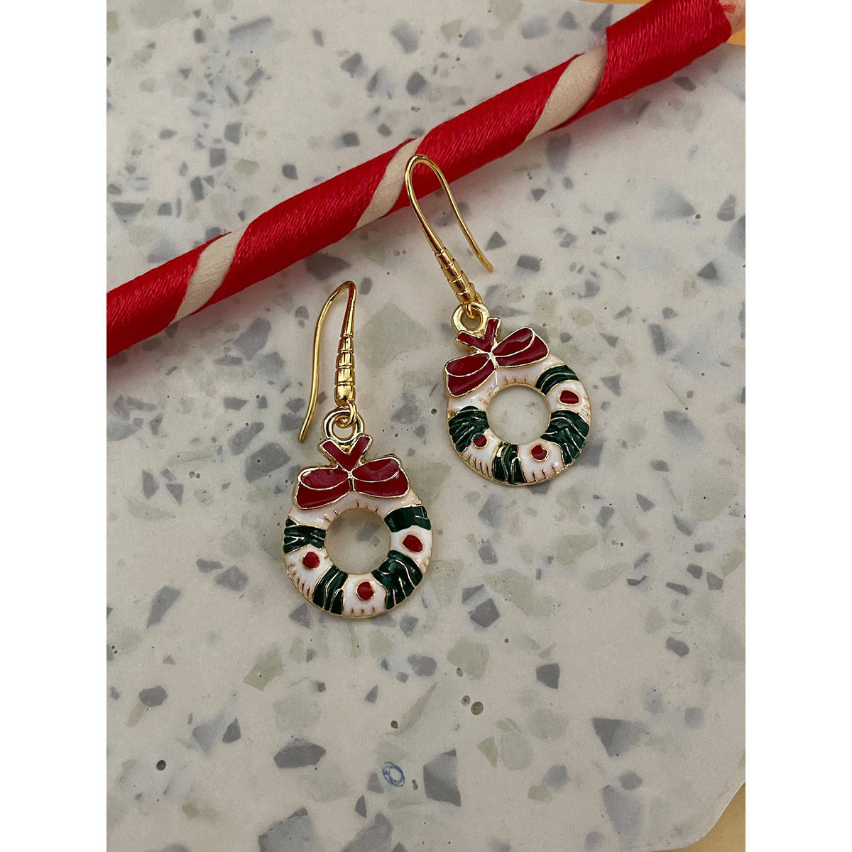 Digital Dress Room Christmas Wreath Charm Earrings