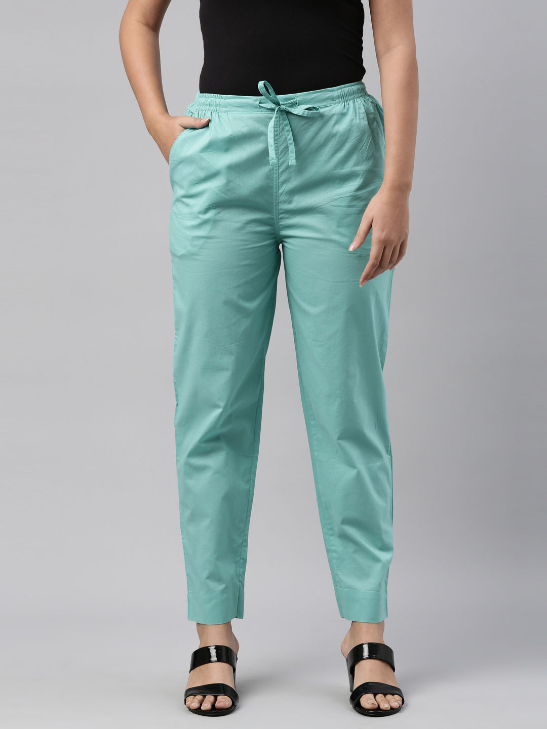 Go Colors Women Light Pista Solid Mid Rise Cotton Pants  Green Buy Go  Colors Women Light Pista Solid Mid Rise Cotton Pants  Green Online at Best  Price in India  Nykaa