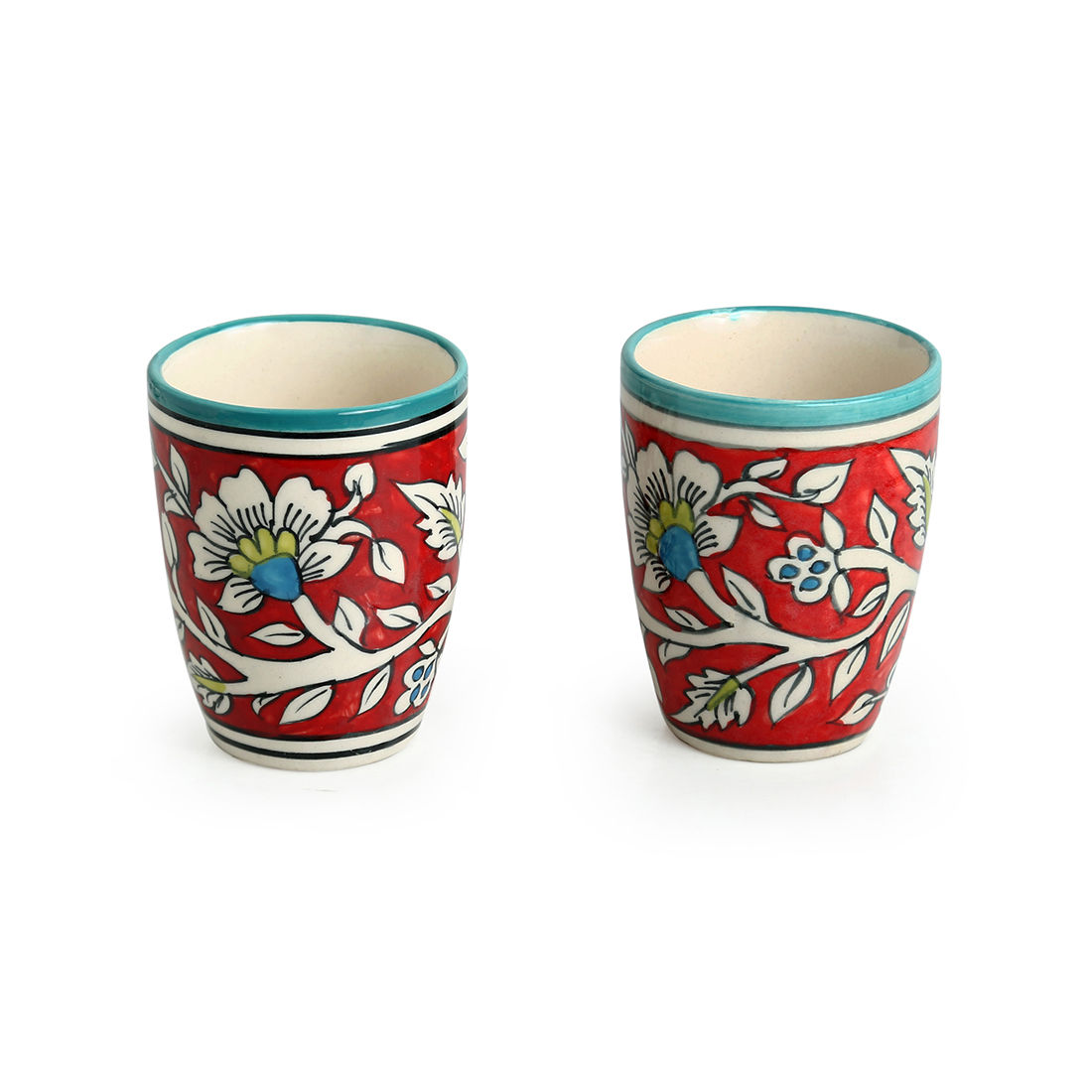 Buy ExclusiveLane Mughal Rims' Floral Handpainted Tea & Coffee Mugs In