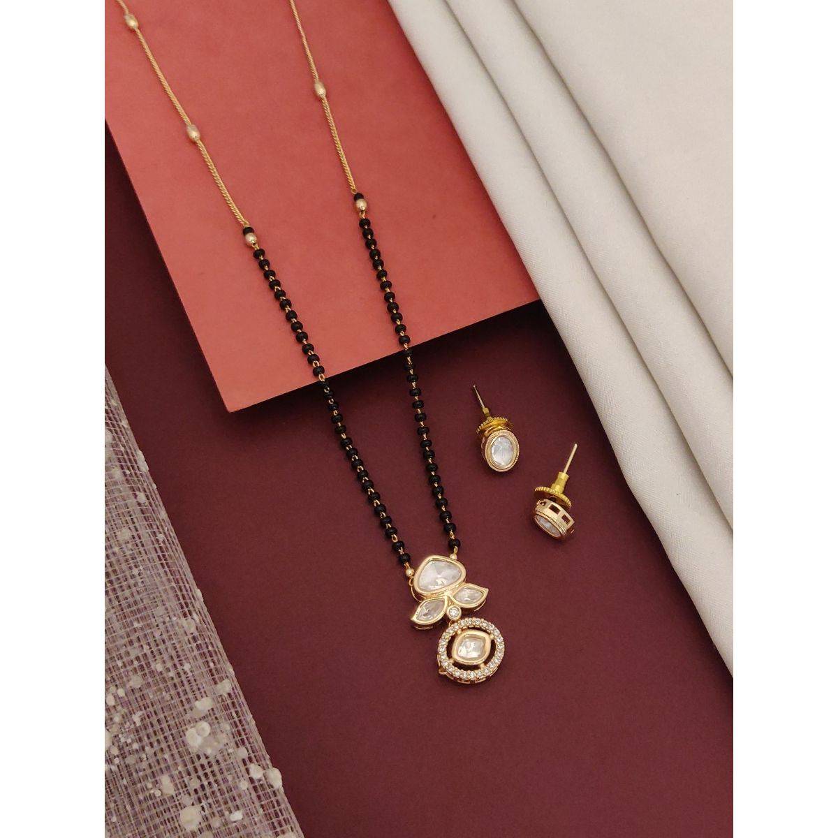 Abdesigns Gold Plated American Diamond Kundan Mangalsutra With Earrings White