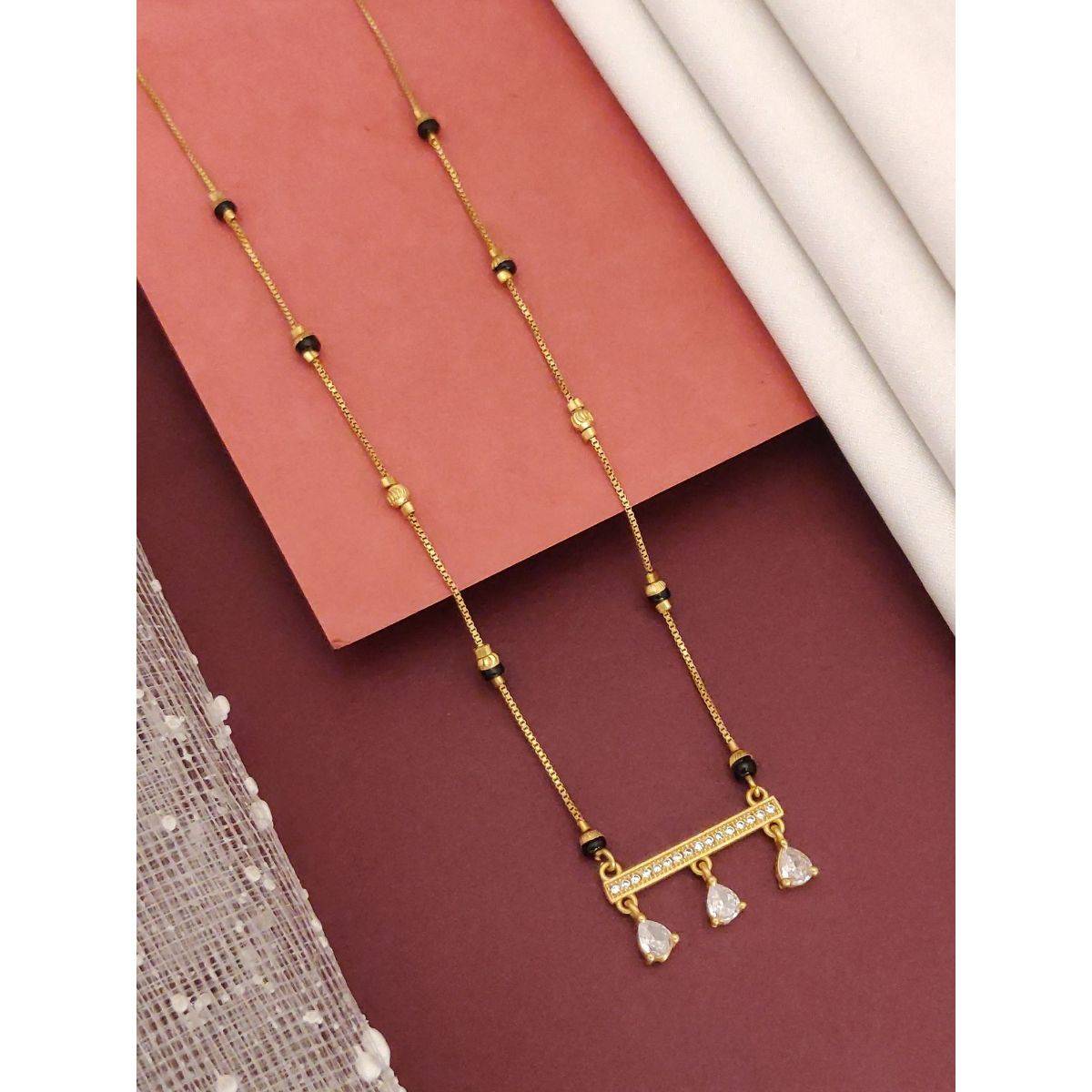 Abdesigns Gold Plated American Diamond Studded And Beaded Mangalsutra White