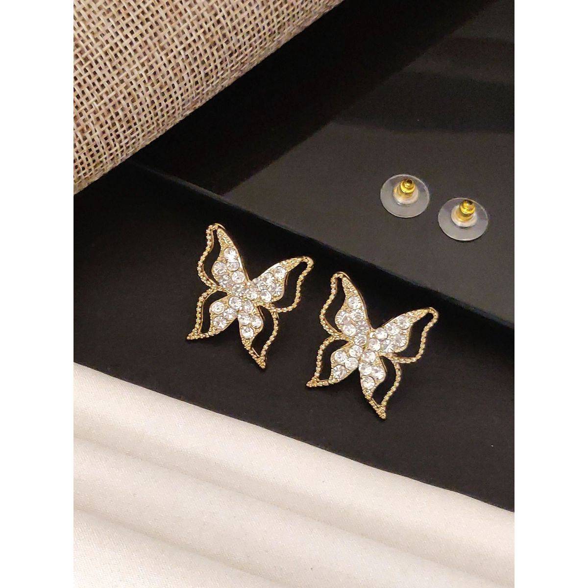 Abdesigns Elegant Gold Plated Stud Earrings White