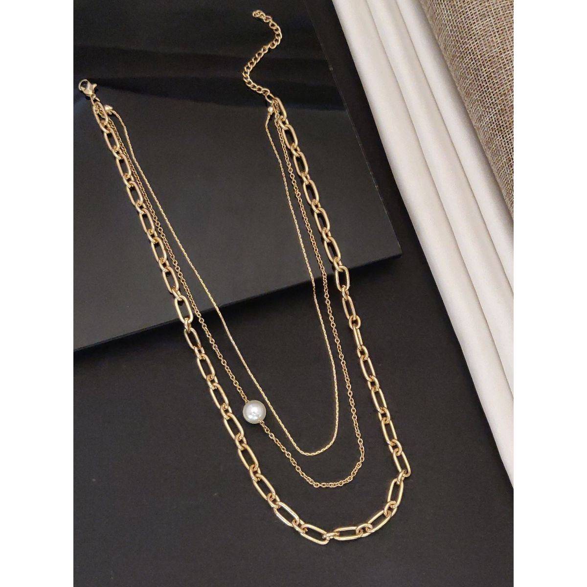 Abdesigns Sophisticated Gold Plated Layered Necklace for Women White