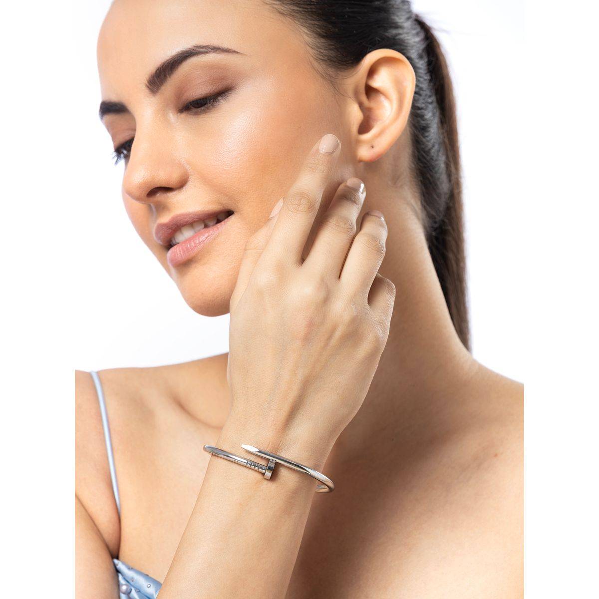 Sukkhi Stainless Steel Openable Kada Bracelet for Women Silver