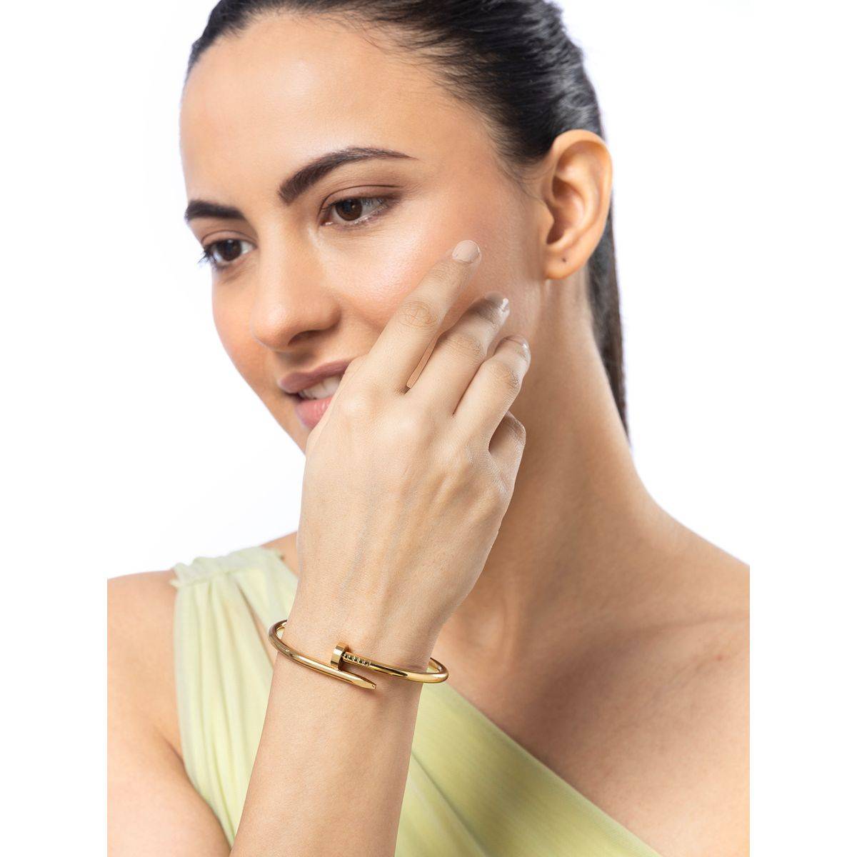 Sukkhi Stainless Steel Openable Kada Bracelet for Women Gold
