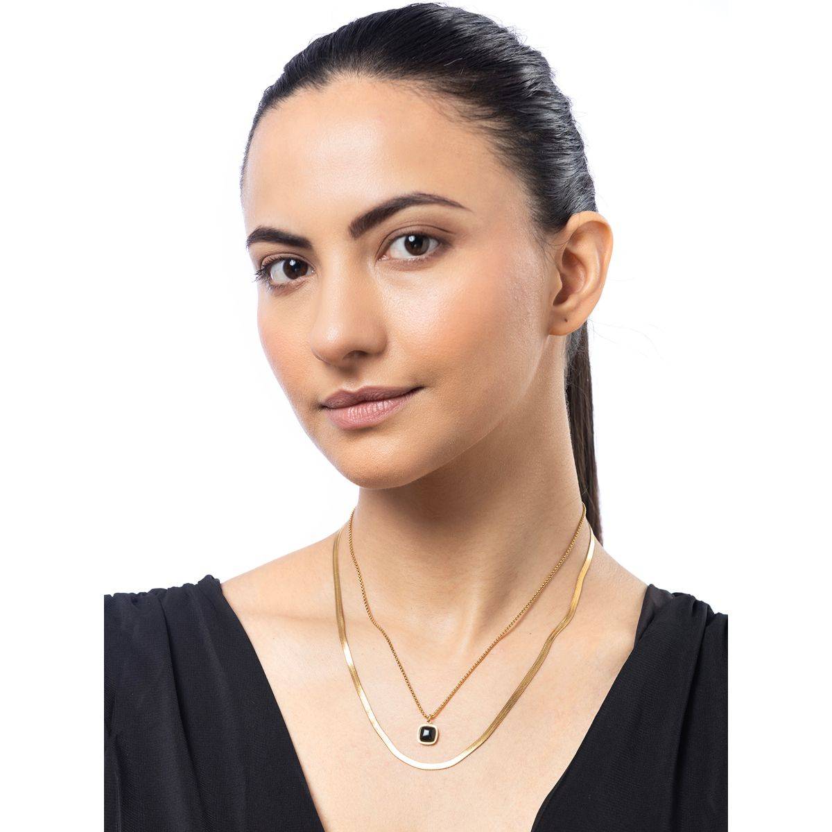Sukkhi Stainless Steel Double Chain Necklace for Women Black