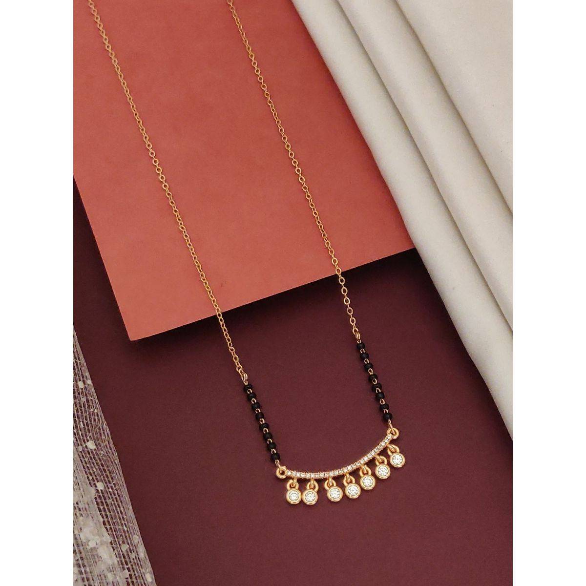 Abdesigns Rose Gold Plated American Diamond Studded And Beaded Mangalsutra Set