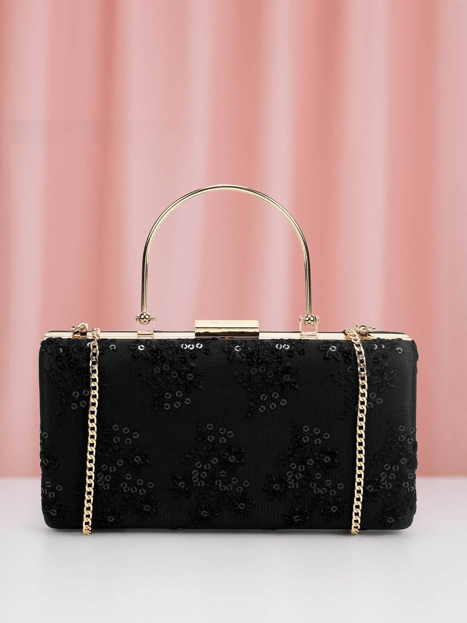 Mochi Black Embellished Clutch
