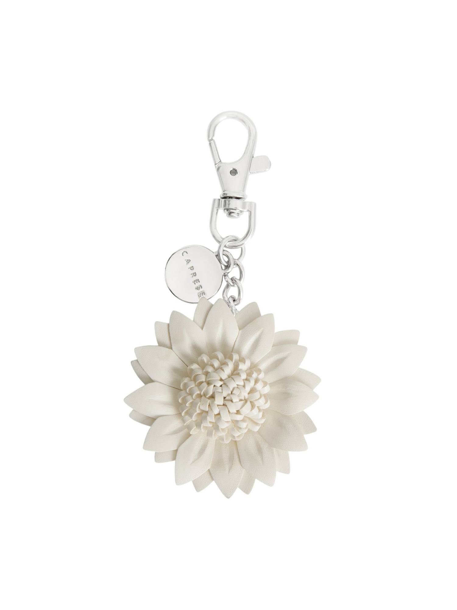 Caprese Women White Dahlia Flower Detachable Purse Hook and Bag Charm for Handbag