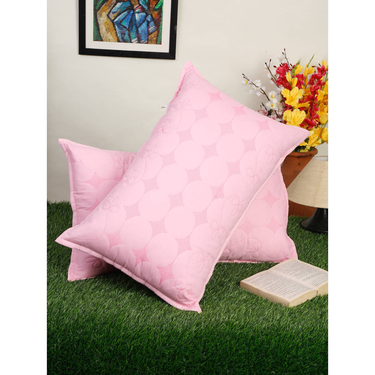 HOSTA HOMES Pink Pure Cotton Sleep Pillow Covers (Pack of 2)